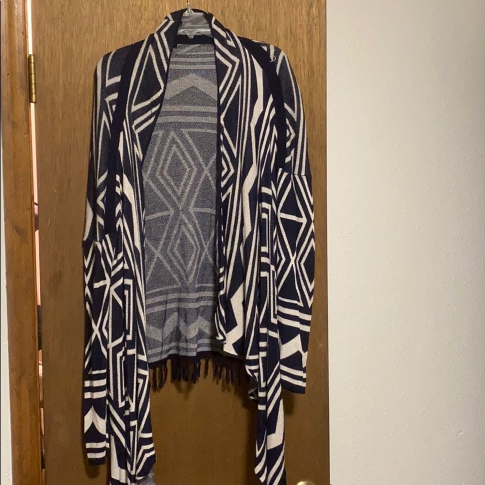 Navy blue and beige patterned cardigan